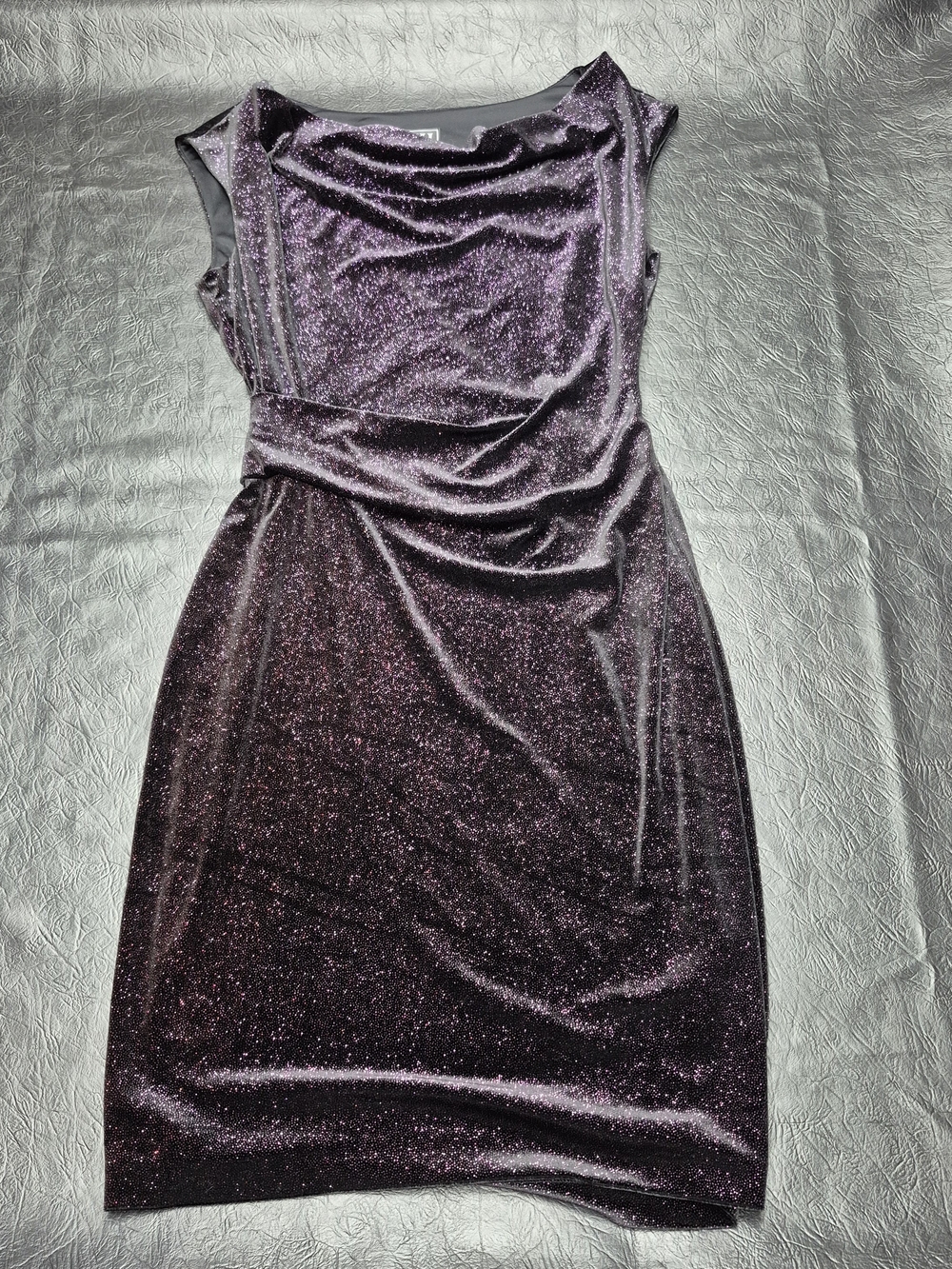 Sleeveless Glitter Velvet Midi Dress - Purple